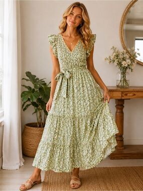 Dear Georgie Citrus Print Smocked Cotton Midi Dress Size S Charleston Boho 🍊NWOT